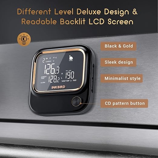 5GHz WiFi & Bluetooth 5.1 Meat Thermometer, Inkbird WiFi Grill Meat Thermometer for Grilling Smoker BBQ Cooking with 4 Probes, IBT-26S Wireless APP Control, Alarm Timer, Backlit LCD, Rechargeable-CubbioJoy