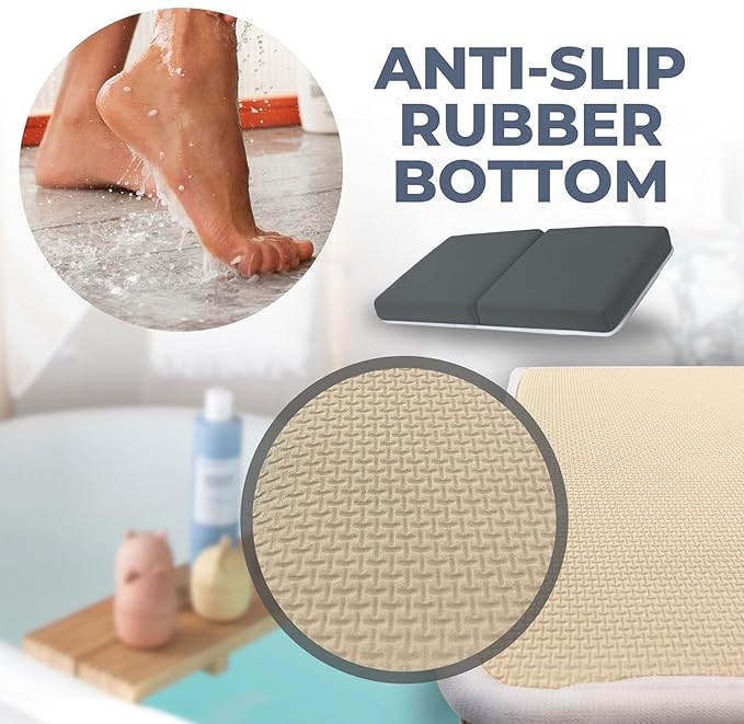 Comfortable Baby Bath Kneeler and Elbow Rest Pad Set – Thick Memory Foam Bath Kneeling Pad with Elbow Support – Baby Bathtub Cushion with Toy Organizer for Bathing Infant or Toddler - Dark Grey-CubbioJoy