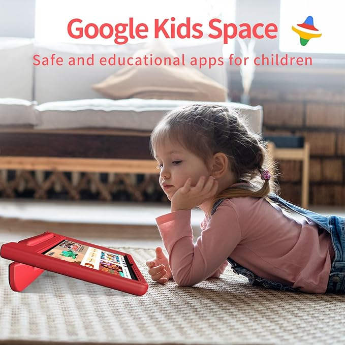 JREN Tablet for Kids｜10 Inch Kids Tablet Android 14｜Octa-core｜64GB｜WiFi ｜Bluetooth｜Parental Control｜Children Content｜Children Toddler Red-CubbioJoy