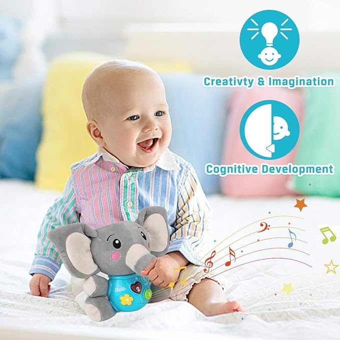 Aitbay Plush Elephant Music Baby Toys 0 to 6 Months, Cute Stuffed Animal Light Up Baby Toys Newborn Baby Musical Toys for Infant Babies Boys & Girls Toddlers 6 to 12 Months-CubbioJoy