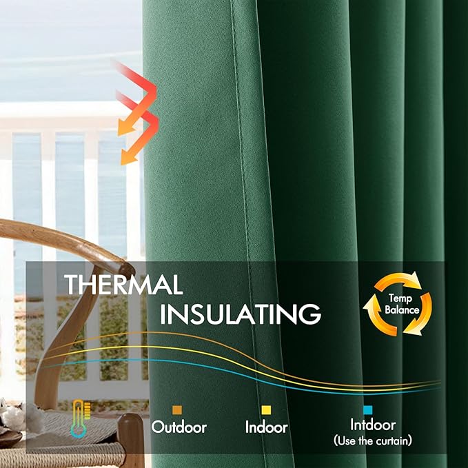 ANRODUO Back Tab Blackout Curtains for Bedroom Living Room, Rod Pocket Pinch Pleated Thermal Insulated Room Darkening Curtains 84 Inches Long 2 Panels, Hunter Green, 42 x 84 Inch-CubbioJoy