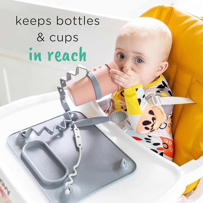 Busy Baby Bottle Bungee - Sippy Cup Strap - Keeps Bottles and Sippy Cups Off The Floor - Food Grade Silicone - Dishwasher Safe (Tan)-CubbioJoy