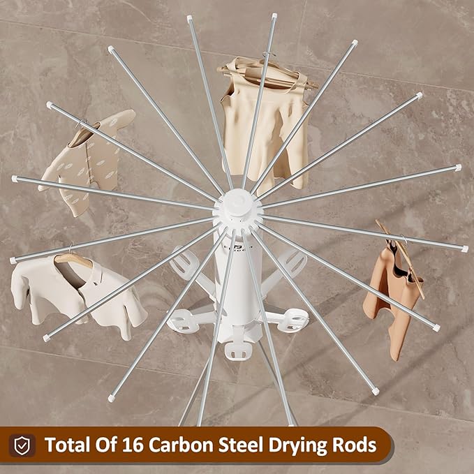 Clothes Drying Rack 2025 Upgrade 4-Legged 3-Tier Foldable Laundry Rack with 4 Pulleys 20 Clips,6 Shoe Dryers 16Drying Rods for Indoor/Outdoor, Camping, Poolside Space Saving, Whit-CubbioJoy