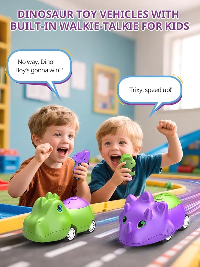 Dinosaur Walkie Talkies for Kids Rechargeable, Dino Toy Cars for Boys & Girls Ages 5-7, Crystal-Clear Audio, 48H Playtime, Fun Indoor & Backyard, 3 Year Old Boy Gift Birthday Xmas, 2 Pack-CubbioJoy
