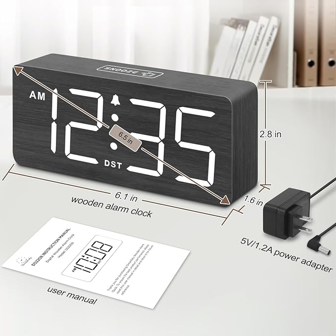 DreamSky Wooden Digital Alarm Clock for Bedroom - Loud Alarm Clock for Heavy Sleepers with Volume Control, Desk Clocks for Living Room with Large Numbers, Dimmer, DST, Wood Decor (Adapter Powered)-CubbioJoy