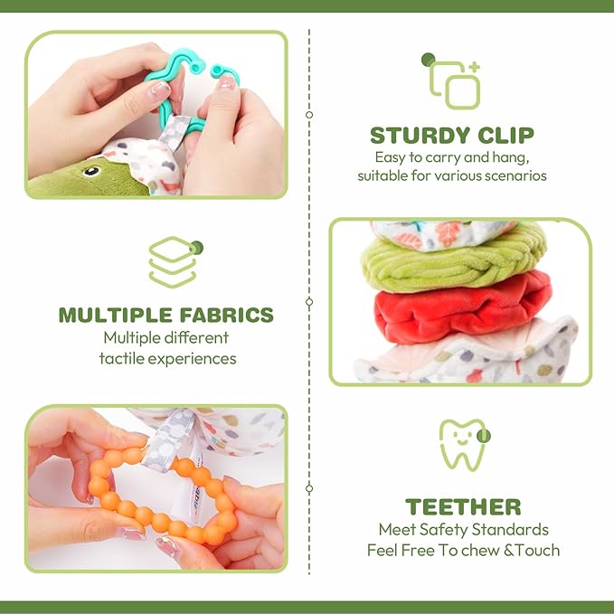 Jollybaby Baby Musical Pull String Hanging Toy for Stroller Car Seat Crib Play Gym, Plush Stuffed Dinasour Toy for Carseat with Music Teether Crinkle Paper, Sensory Toy for 0-6-12-18 Months Baby Gift-CubbioJoy