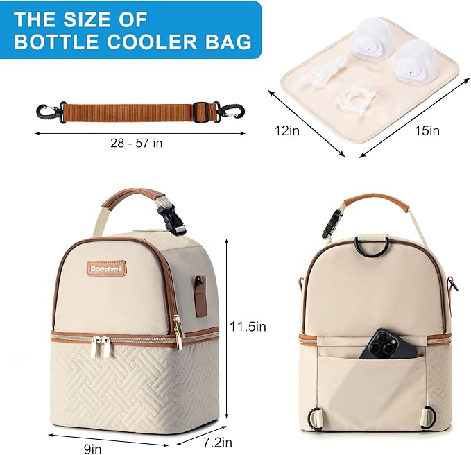 Breastmilk Cooler Bag with Ice Pack & Mat Fit 6 Bottles Up to 9 Ounce, Baby Bottle Cooler Bag for Moms, Daycare & Travel, Black-CubbioJoy