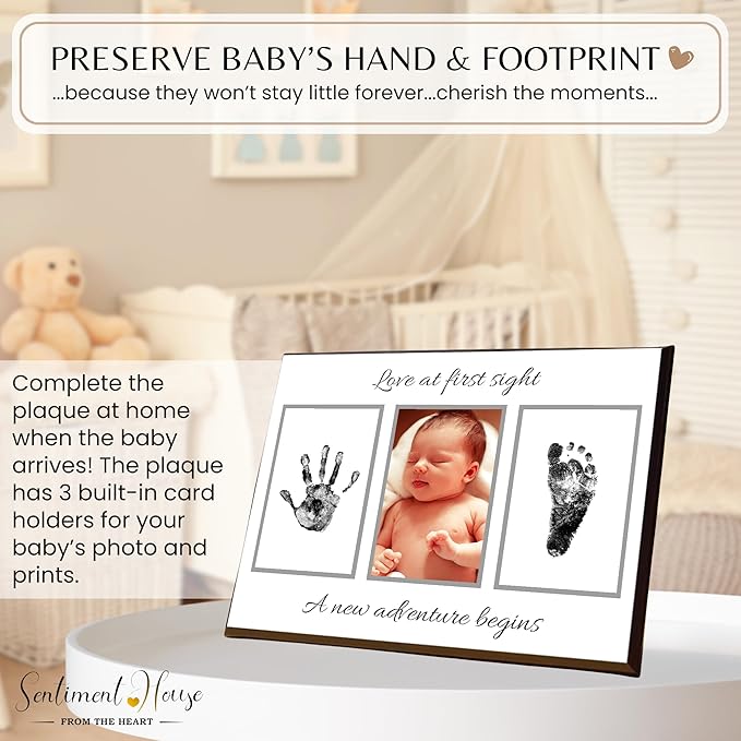 Inkless Hand and Footprint Kit, Baby Keepsake Plaque & Baby Shower Gifts - Ideal as Mom To Be Gift, Nursery Picture Frames, Clean Touch Hand and Footprint Kit (Style 2 - Design 2)-CubbioJoy