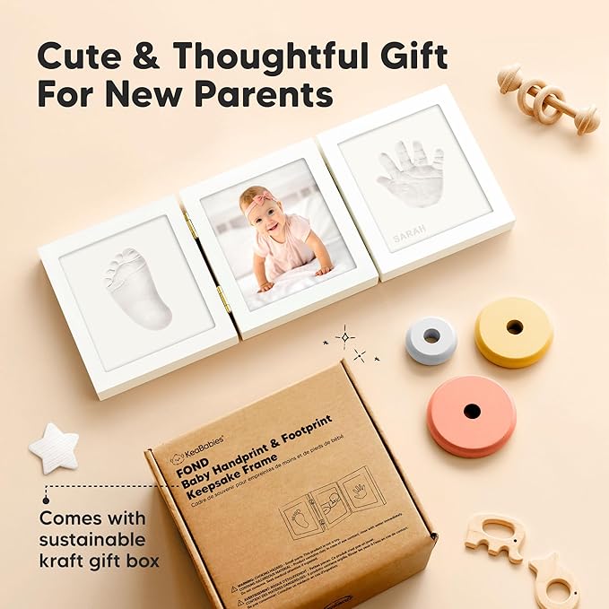 Baby Shower Gifts for Boys, Girls - Baby Hand and Footprint Kit, Newborn Handprint Kit, Keepsake Photo Frame, Nursery Picture Frame, Gender-Neutral Newborn Keepsake Gifts (Alpine White)-CubbioJoy