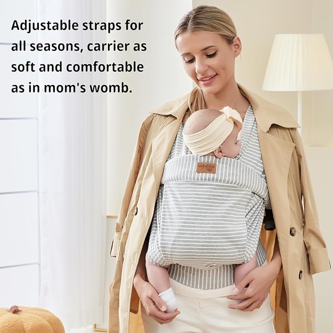Baby Wraps Carrier Newborn to Toddler, Kangaroo Baby Easy Wearing Wrap, Adjustable Soft Baby Holder Front Chest Sling Carriers Perfect Infant Essentials Gifts (Striped Grey, Cotton)-CubbioJoy