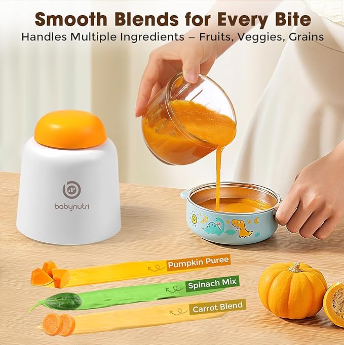 Baby Food Processor – Puree Blender with Glass Bowl, Stainless Steel Blades, BPA-Free, One-Touch Control, Easy to Clean, Quiet Operation, Ideal for New Parents, 10oz-CubbioJoy