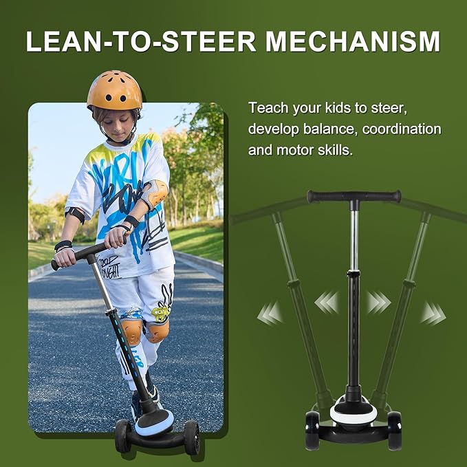 3-Wheel Light-Up Kids Scooter, 20 Different Light Patterns,Three Adjustable Heights,Lean to Steer, Balance Scooter for Ages 3-8-CubbioJoy