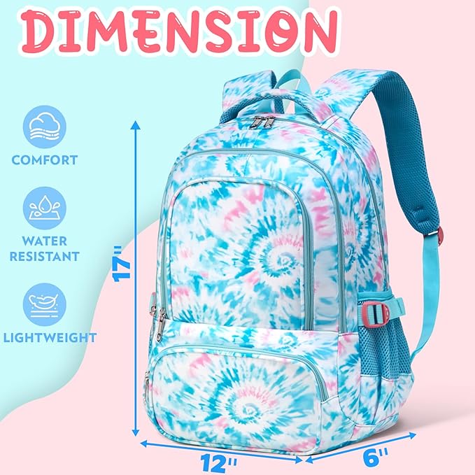 BLUEFAIRY Kids Backpack for Girls Elementary Primary Middle School Bags for Aged 8-10 for Teens Childs Bookbags Back to School Book Bags Mochilas para Niñas de 6 7 8 9 10 Años Tie-dye Blue-CubbioJoy