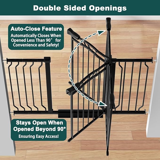 Baby Gate for Stairs 29.53"-53.1" Extra Wide, Pressure Mounted Dog Gate Indoor, Walk Thru Pet Gate for Cat Dog Child,Pet Gates for The House Doorway Black-CubbioJoy