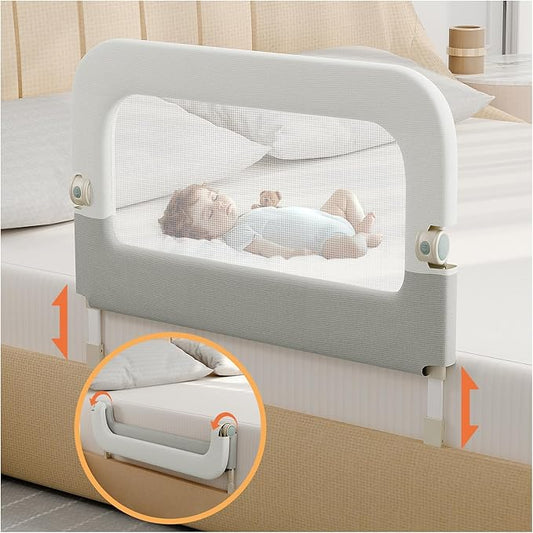 Bed Guard Rail for Toddlers - 32inch Folding up & Adjustable Heights Baby Bed Safety Rails - Portable Toddler Bed Barrier Railing Guard for Kids Twin, Bunk, Queen, Full Size Bed-CubbioJoy
