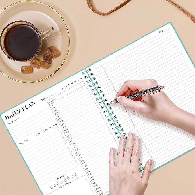 Daily Planner Undated - A4 To Do List Notebook Hourly Schedules, Spiral Appointment Planner for Women and Men,PVC Hardcover, Inner Pocket, Elastic Closure, 8.5" x 11", Teal-CubbioJoy
