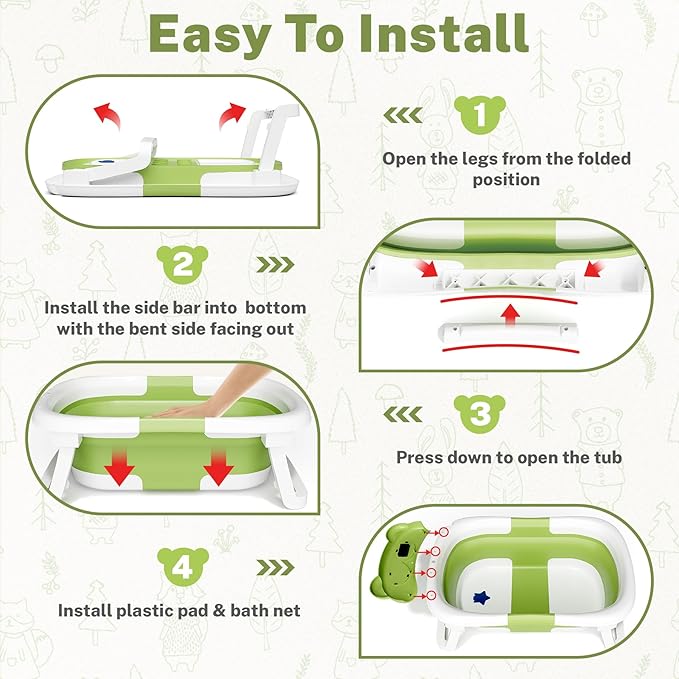 AVIDOR Baby Bathtub,Collapsible Bathtub for Newborn to Toddler,Durable Essential Infant Bath Tub,Portable Travel Baby Tub with Soft Cushion,No-Slip Hanging and Detachable(Green)-CubbioJoy