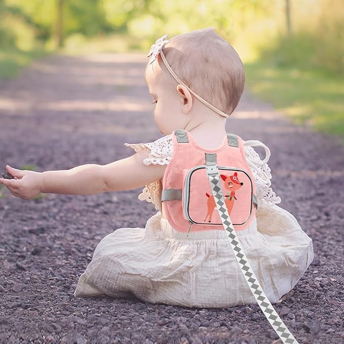 Accmor Toddler Harness Leash + Anti Lost Wrist Link, Cute Deer Kids Harness with Leash, Collapsible Child Leash Baby Walking Harness Protector Wristband Strap for Baby Girls Outdoor-CubbioJoy