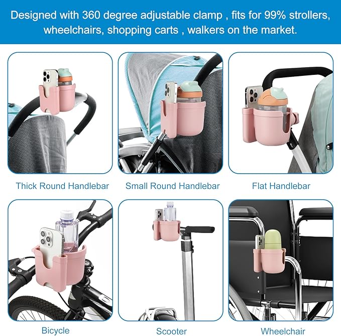 Accmor Stroller Cup Holder with Phone Holder, Bike Cup Holder, Universal Cup Holder for Uppababy Nuna Doona Strollers, 2-in-1 Cup Phone Holder for Stroller, Bike, Wheelchair, Walker, Scooter-CubbioJoy