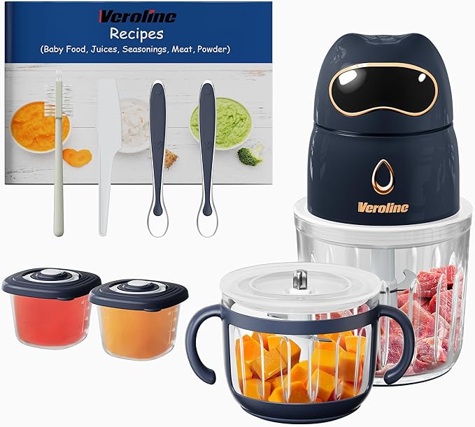 Baby Food Maker, 10-in-1 Baby Food Processor Set with 2 Glass Bowls (600ml+300ml), Baby Food Blender for Baby Puree, Fruit, Meat, Vegatable, Baby Food Storage Containers, Baby Essentials-CubbioJoy