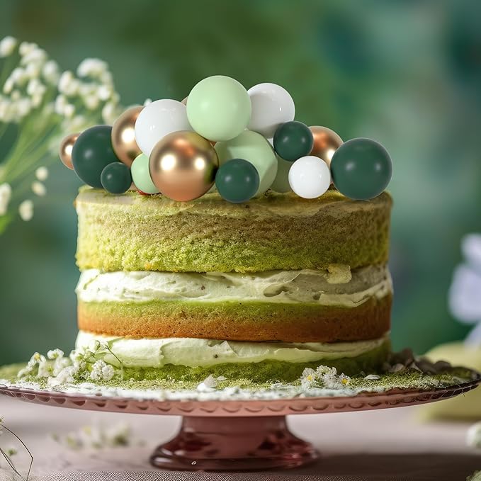 75 Pcs Cake Balls Topper Decorations Foam Cupcake Topper Mini Balloon Cake Topper Balls Cake Picks for Cake Deco Birthday Party Wedding（Green,Gold, White）-CubbioJoy