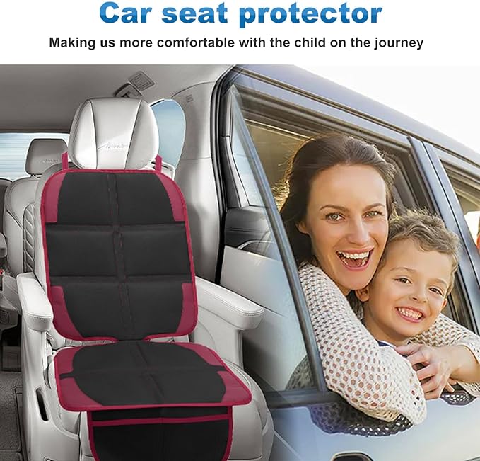 Car Seat Protector for Child, 2 Pack With Mesh Pockets & Non-Slip Backing 600D Durable Under Baby Seat Cover for Back Seat (Burgundy, Standard)-CubbioJoy