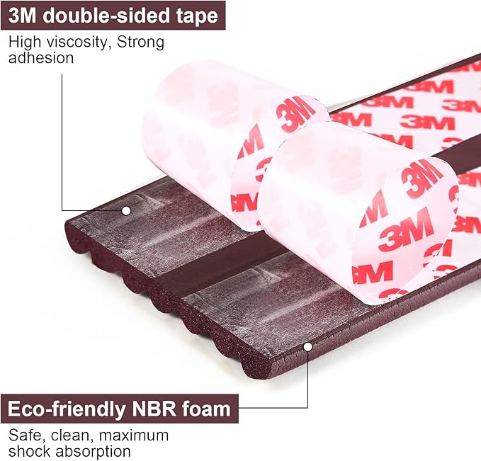Baby Proofing Edge Corner Protector, 16.4 ft Edge Guards Padding with 3M Adhesive, Extra-Wide Soft Rubber Foam Padding, Furniture,Sharp Edge Safety Corner Edge Bumper Guard-Brown-CubbioJoy