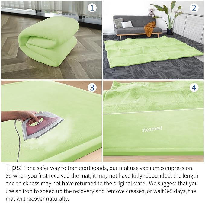 Baby Play Mat for Floor,1.3"Thick Elasti-Foam 50x50 Playpen Mat for Toddlers Infant kids,Water-Repellent Soft Velvet for Tummy Time,Non-Slip Backing for Crawling,Tatami Style(Light Green)-CubbioJoy