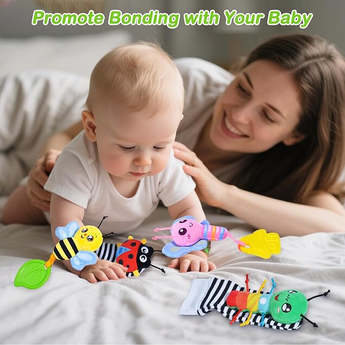 Baby Toys 0-6 Months,Soft Rattle Socks and Wristband Set,Hand and Foot Sensory Development Toys for Babies 0-12 Months with Infant Teething Toys,Shower Gifts for Newborn Boy and Girl-CubbioJoy