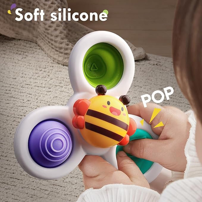 ALASOU 3PCS Pop Suction Cup Spinner Toys for 1 Year Old Boy Girl|Novelty Spinning Tops Toddler Toys Age 1-2|Sensory Baby Bath Toy for Toddlers 1-3|12 18 Months Boy Birthday Gift for Infant-CubbioJoy
