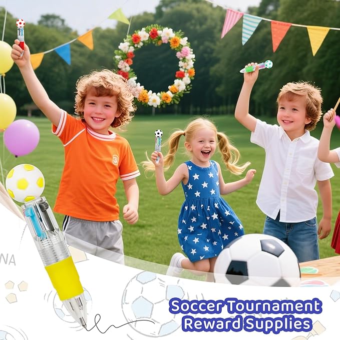 30Pcs Mini Multicolor Pens in One 4-in-1 Cute Pens Bulk for Kids, Ballpoint Pen for Birthdays and Children's Parties, Fun Gifts Assorted Ink Kawaii Pen(Soccer)-CubbioJoy