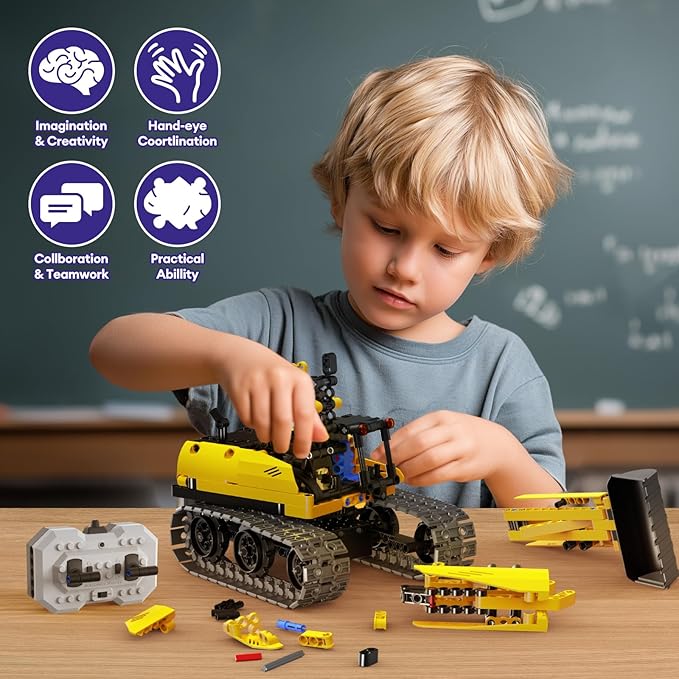 5 in 1 Building Toys STEM Robotics Kit, 430 PCS Blocks RC Robot Erector Sets, APP & Remote Control Excavator Science Kits for Kids Age 6 7 8 9 10 11 12-14, DIY Educational Gift for Boys & Girls-CubbioJoy