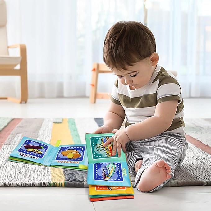 Dr.Rapeti Soft Cloth Books Baby Books Bath Books 6-Pack for Baby Infant Toddler Kids Crinkle Squeaky Washable Chewable Non-Toxic Early Educational Giftable-CubbioJoy