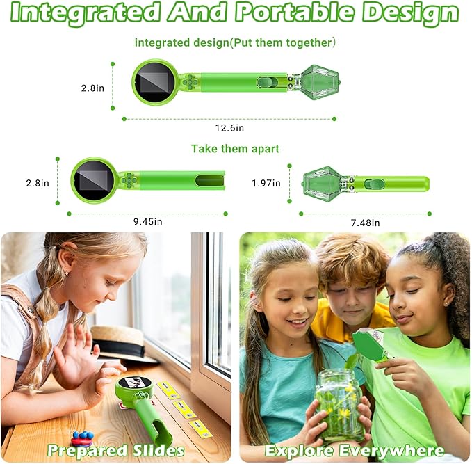 2 in 1 Kids Microscope with Bug Catcher,HD 500X Digital Microscope for Kids with 2" Screen,Photo and Video,STEM Educational Science Kit Learning Toys for Age 3-12 Girls & Boys Birthday Gifts (Green)-CubbioJoy