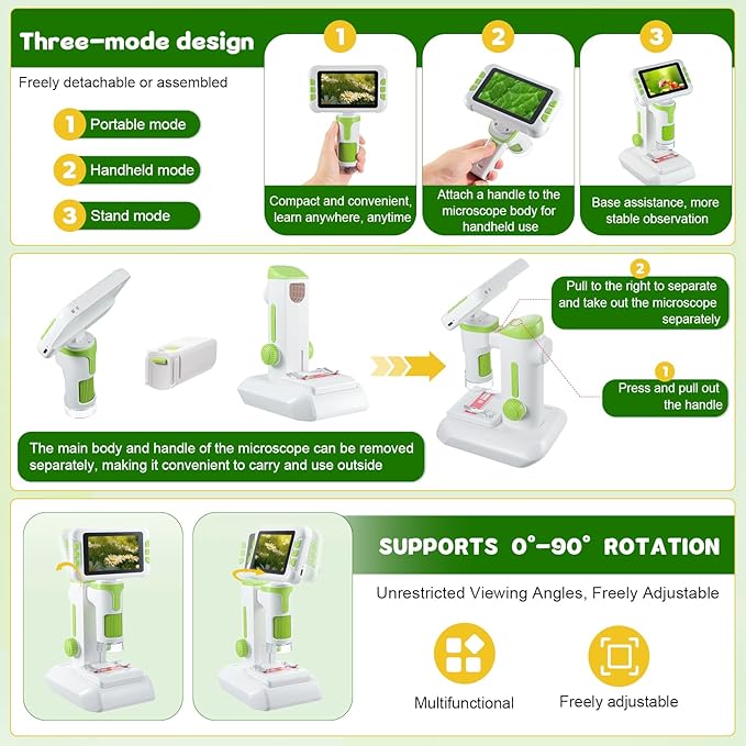1600X Digital Microscope for Kids, Upgraded Portable Microscope with 4.0 inch HD Screen, 2-in-1 Desktop Handheld Miniscope Rechargeable Student Education Science Microscopes Gift for Kids-CubbioJoy