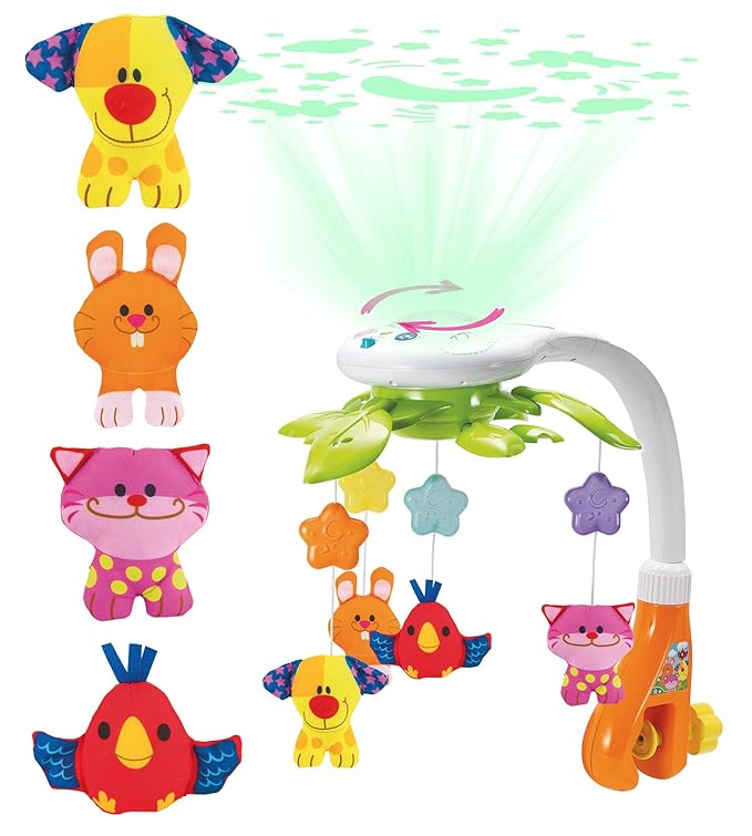 KiddoLab Baby Crib Mobile with Relaxing Music. Includes Ceiling Light Projector with Stars, Animals. Musical Crib Mobile with Timer. Nursery Toys for Babies Ages 0 & Older-CubbioJoy