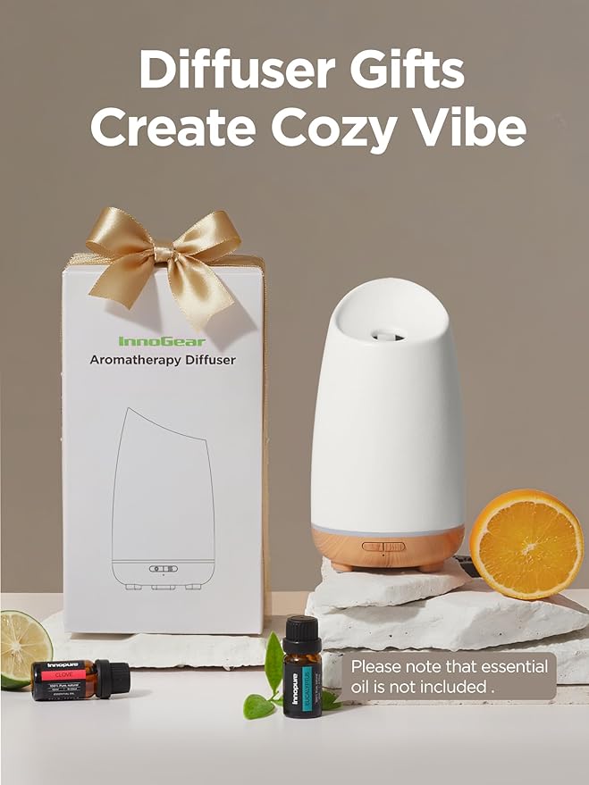 InnoGear Oil Diffuser, 150ml Ceramic Stone Diffuser for Essential Oils Handcrafted Aromatherapy Diffuser Ultrasonic Cool Mist Humidifier with 2 Mist Modes Waterless Auto Off for Home Room Office-CubbioJoy