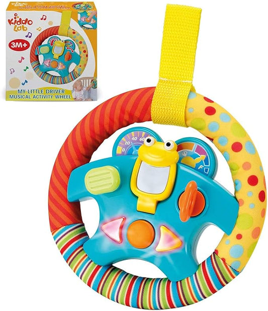 KiddoLab Steering Wheel Toy with Music,Lights,Sounds & Flip Up Mirror - Crib & Stroller Toys with Soft Fabric and Velcro Tap for Easy Attachment. Car Seat Toys for Babies and Toddlers. Ages 3 Months+-CubbioJoy