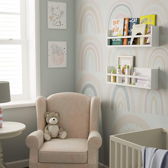 Brightmaison Polynez 30" Floating Shelves for Nursery & Kids, Multiuse Wall Shelf Set of 2 Wood Floating Shelf White-CubbioJoy