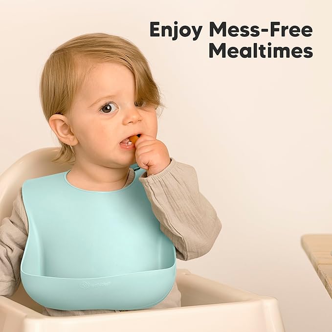 KeaBabies 2-Pack Silicone Baby Bibs for Eating - Sturdy Food-Grade Silicone Bibs for Babies Girl, Boy, Large Food Catcher, Clean & Put On Easily, Waterproof Toddler Feeding Essentials (Amaze)-CubbioJoy