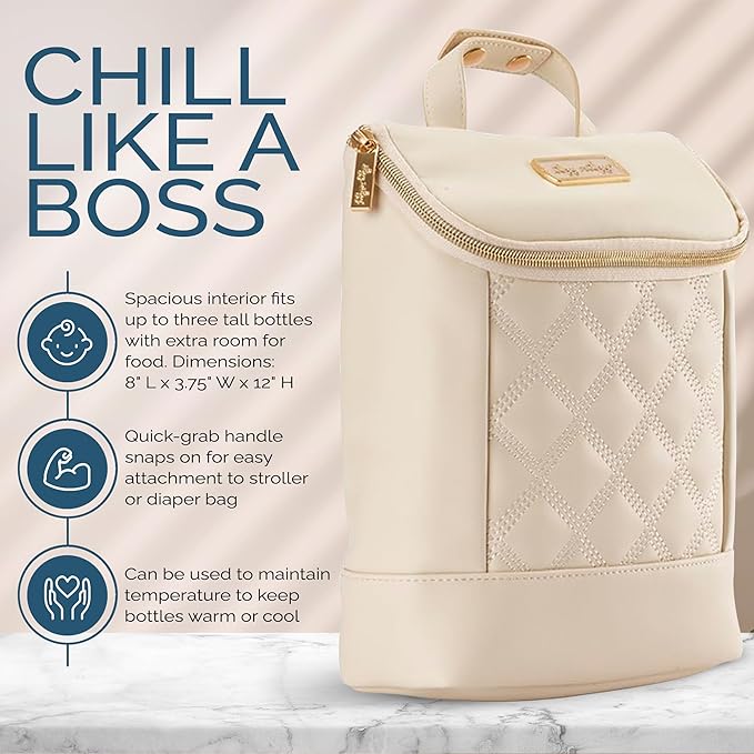 Itzy Ritzy Insulated Bottle Bag – Keeps Bottles Warm or Cool - Holds 3 Bottles & Features Interior Pocket for Ice Pack (Not Included), Milk & Honey-CubbioJoy