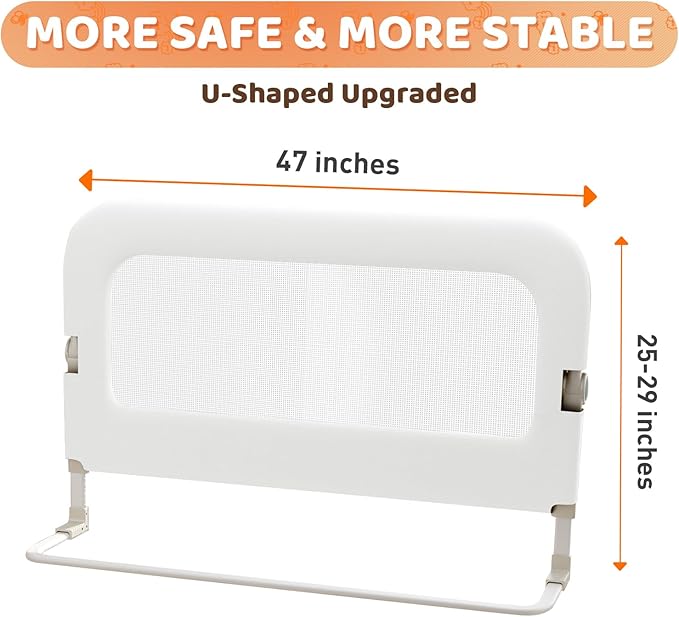 Bed Guard Rail for Toddlers - 32inch Folding up & Adjustable Heights Baby Bed Safety Rails - Portable Toddler Bed Barrier Railing Guard for Kids Twin, Bunk, Queen, Full Size Bed-CubbioJoy