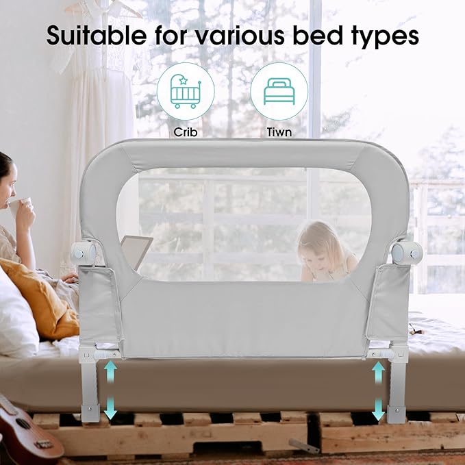 Baby Bed Rail Guard for Toddlers - 35.1" Toddler Bed Side Rails for Crib, Twin, Full, Queen Bunk Size Bed Swing Down Bedrail Extral Tall Child Safety Side Railing Guards for Kids-CubbioJoy