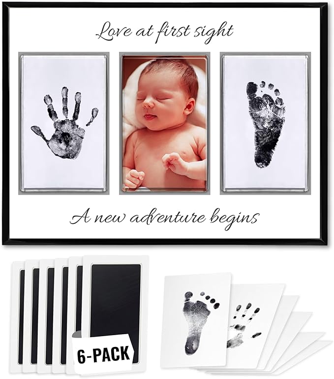 Inkless Hand and Footprint Kit, Baby Keepsake Plaque & Baby Shower Gifts - Ideal as Mom To Be Gift, Nursery Picture Frames, Clean Touch Hand and Footprint Kit (Style 2 - Design 2)-CubbioJoy