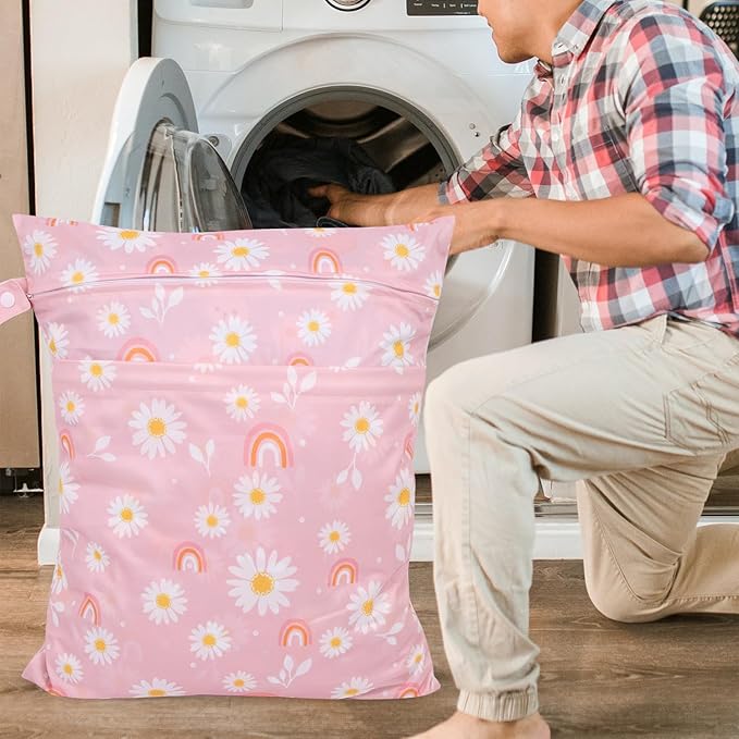 2pcs Travel Waterproof Laundry Bag, Cloth Diaper Wet Dry Bags with Handle & 2 Zipper Pockets, Reusable Washable Dirty Clothes Bag for Baby Adult Travelling Hanging, Bathing Beach Pool Daycare-CubbioJoy