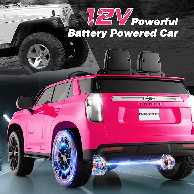Costzon Ride on Car, 12V Licensed Chevrolet Tahoe Battery Powered Electric Vehicle w/ 2.4G Remote Control, High/Low Speed, Music, Lights, MP3/USB/FM, Spring Suspension, Electric SUV for Kids (Pink)-CubbioJoy