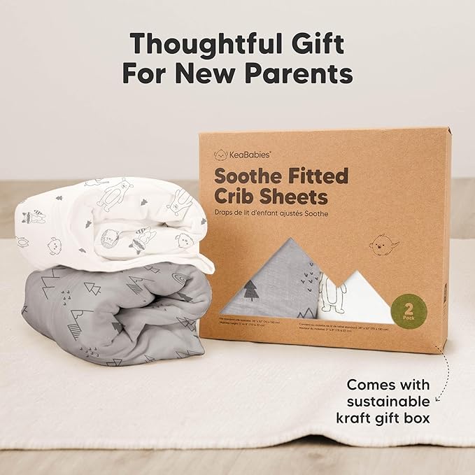 KeaBabies 2-Pack Organic Crib Sheets for Boys, Girls - 52x28 Fitted Crib Mattress Sheet Neutral, Breathable Jersey Cotton Cover for Baby Bed, Toddler Mattress, Soft & Cute Prints (Lune Mystic)-CubbioJoy