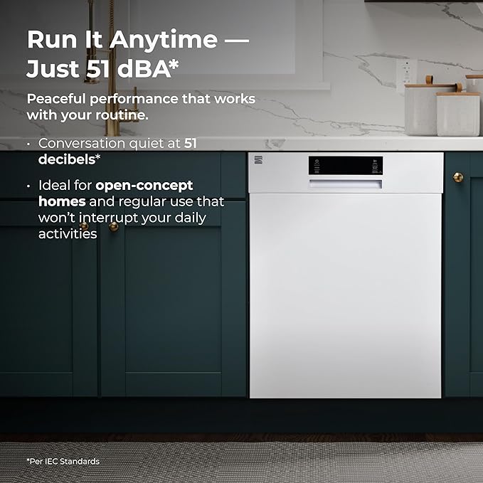 Kenmore 24" Built-in Stainless Steel Tub Dishwasher SmartWash, UltraWash, SmartDry Plus, MoreSpace Adjustable Rack and Leak Detect, Energy Star Certified, White-CubbioJoy