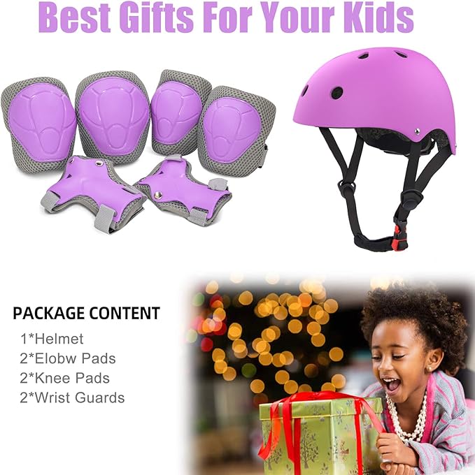 Kids Bike Helmet and Pads Set for Ages 2–14, CPSC Certified Adjustable Helmet with Knee Elbow Wrist Guards, for Skateboard, Scooter, Skating, Rollerblading, Multi-Sport Protective Gear-CubbioJoy