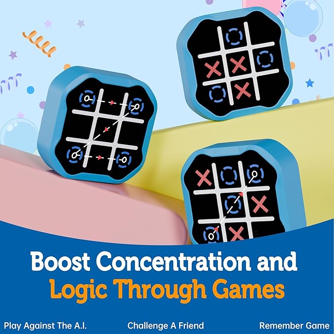 3 in 1 Electronic Tic Tac Toe Game, Handheld Digital Tic Tac Toe Bolt Game with Silent Mode, Portable Learing Toy Gift for Kids & Adults, Blue (One Pack)-CubbioJoy
